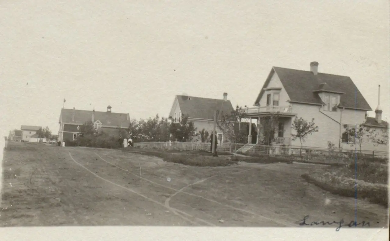 Residential street with houses, about 1912